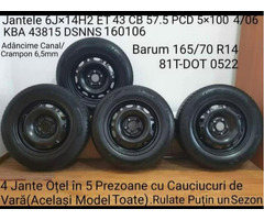 4 Jante Oțel în 5 Prezoane cu Cauciucuri de Vară(Același Model Toate)